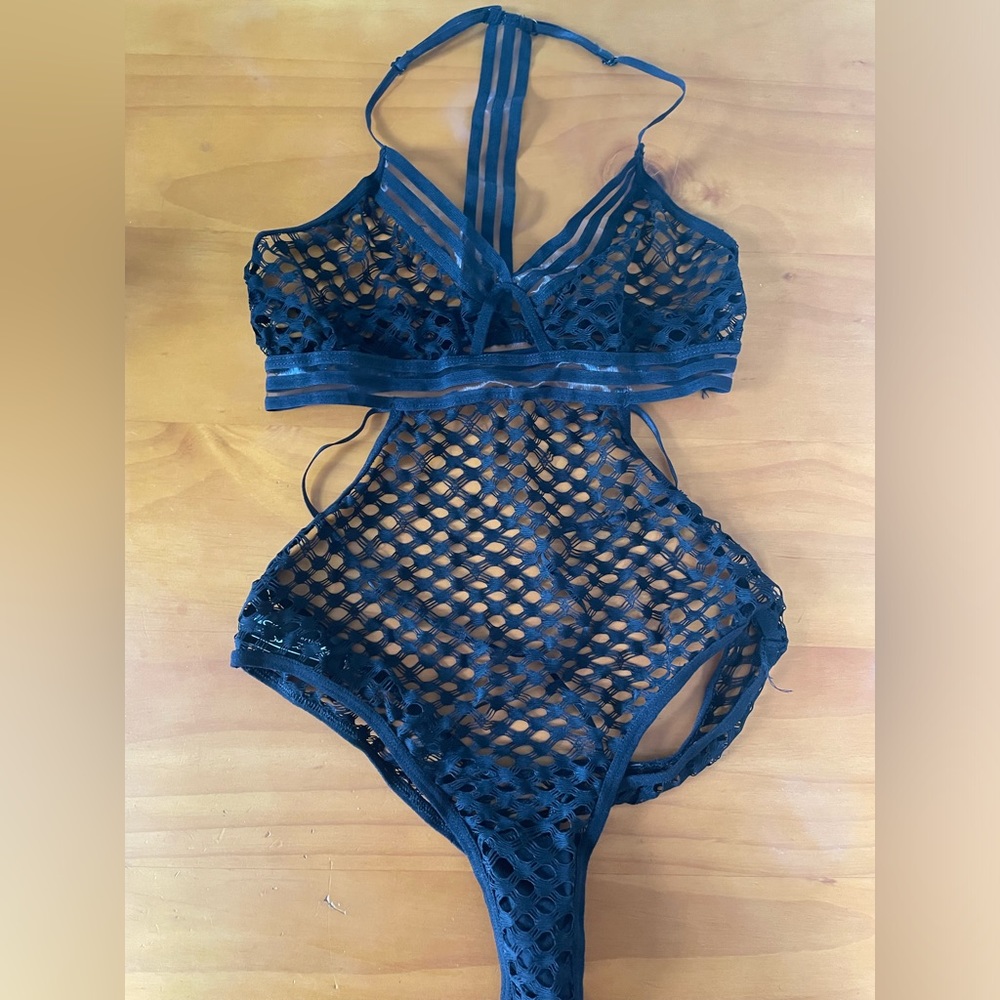 NWOT sheer mesh thong bodysuit. Black. Size small